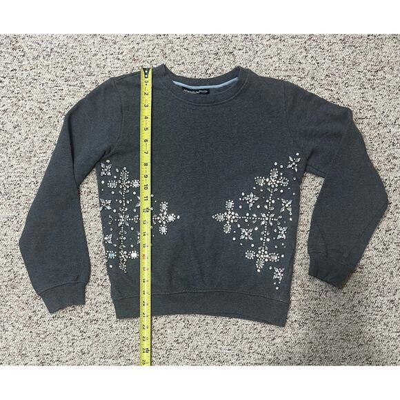 Hemant & Nandita Gray Embellished Jeweled Rhinestone Crew Sweatshirt Size S - Picture 4 of 10